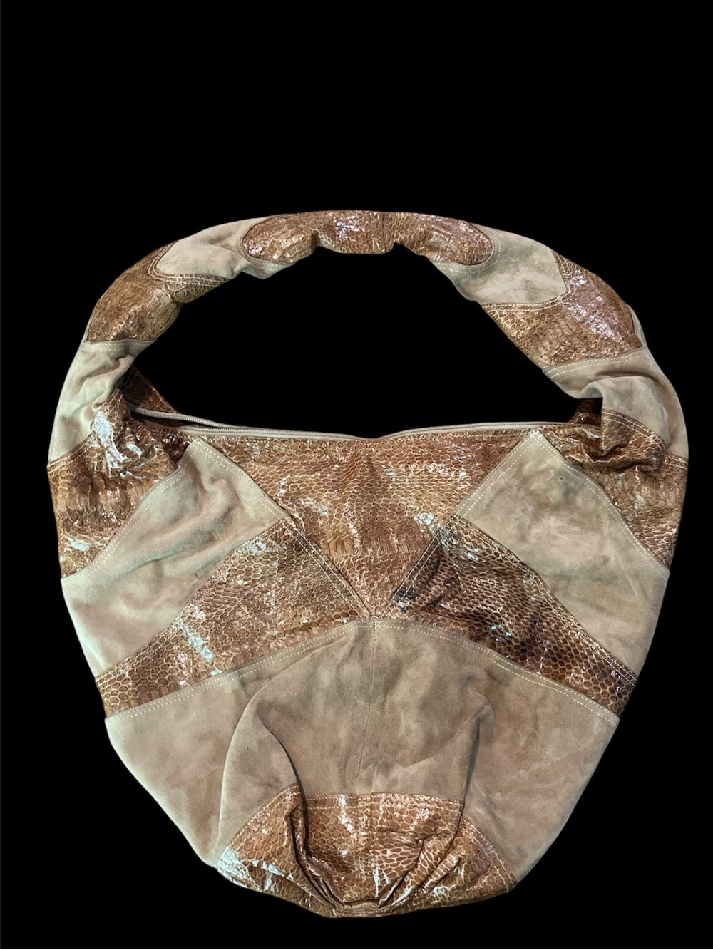 Vintage Snakeskin & Suede Patchwork Hobo Bag